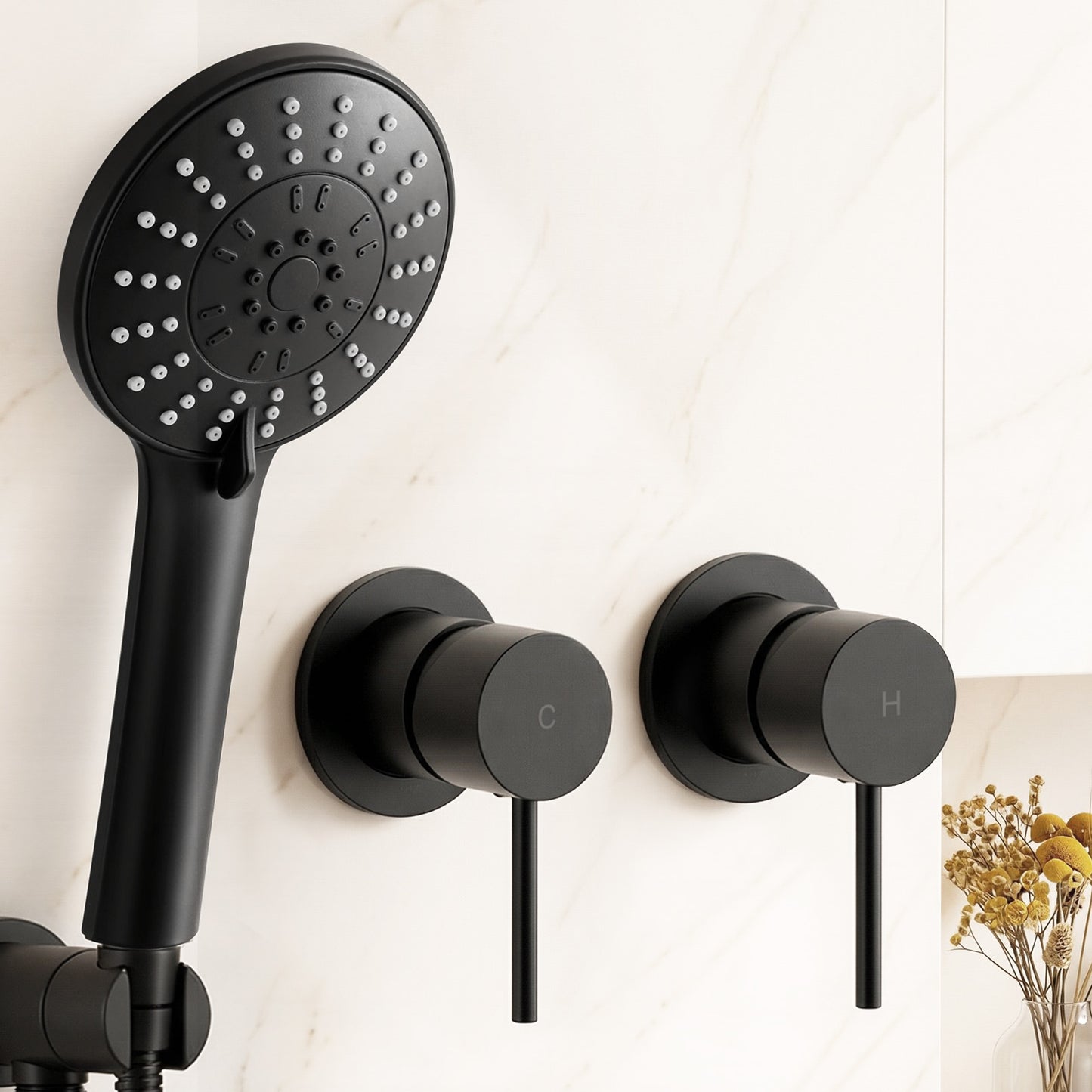 Handheld Shower Head – 4.5" Round, Matte Black, Water-Saving Filter
