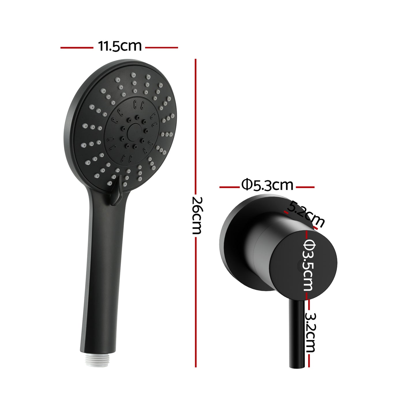 Handheld Shower Head – 4.5" Round, Matte Black, Water-Saving Filter
