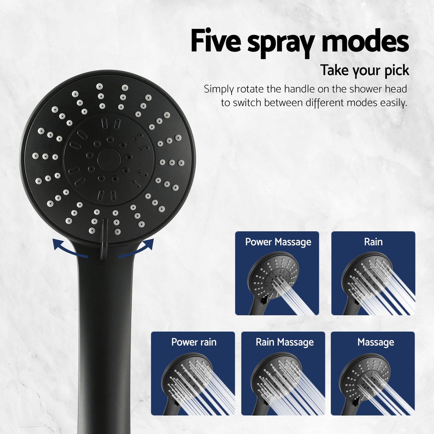 Handheld Shower Head – 4.5" Round, Matte Black, Water-Saving Filter