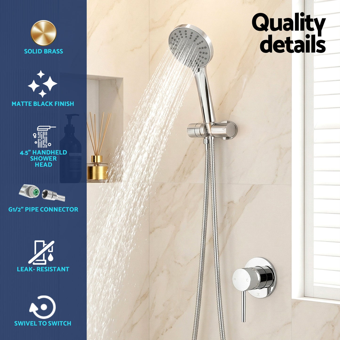 Handheld Shower Head – 5 Spray Modes, 4.5" Chrome Finish