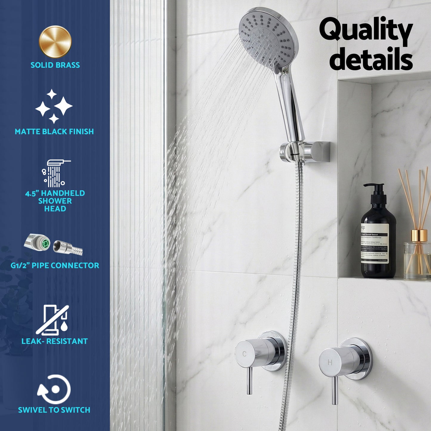 Handheld Shower Head – 4.5" Round, Chrome Finish, Water-Saving Filter