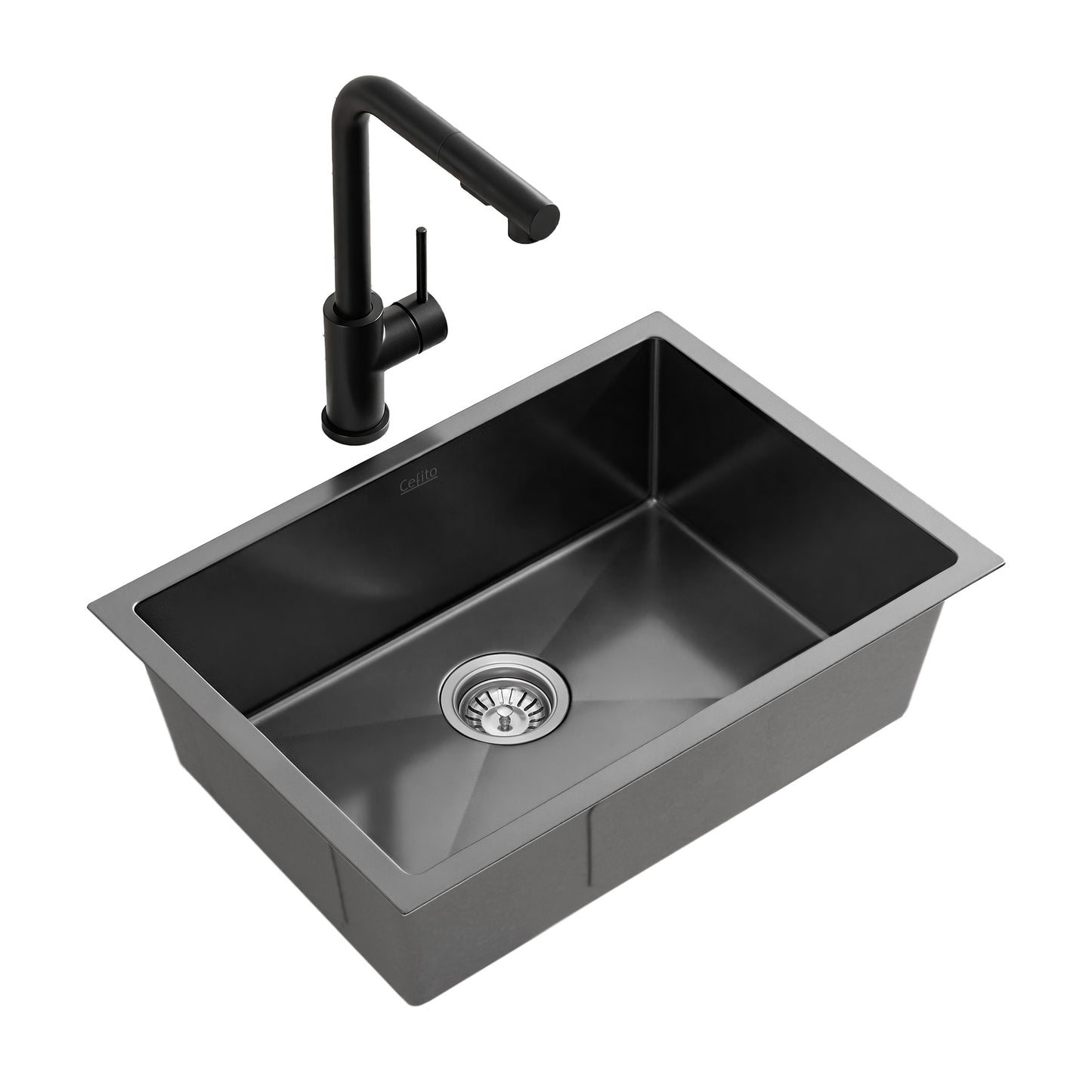 Stainless Steel Kitchen Sink with Pull-Out Mixer Tap – 30x45cm, Black