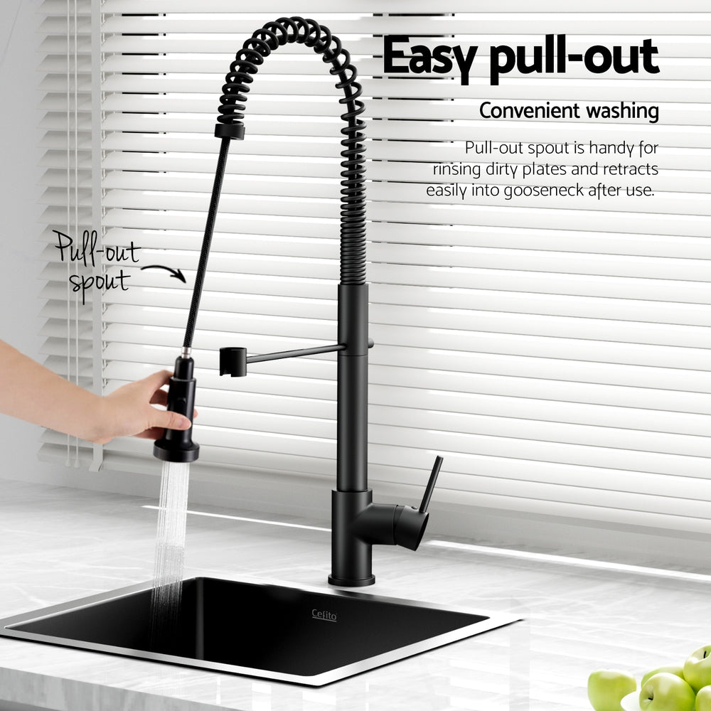 Stainless Steel Kitchen Sink with Pull-Out Mixer Tap – Single Bowl, 51x45cm, Black