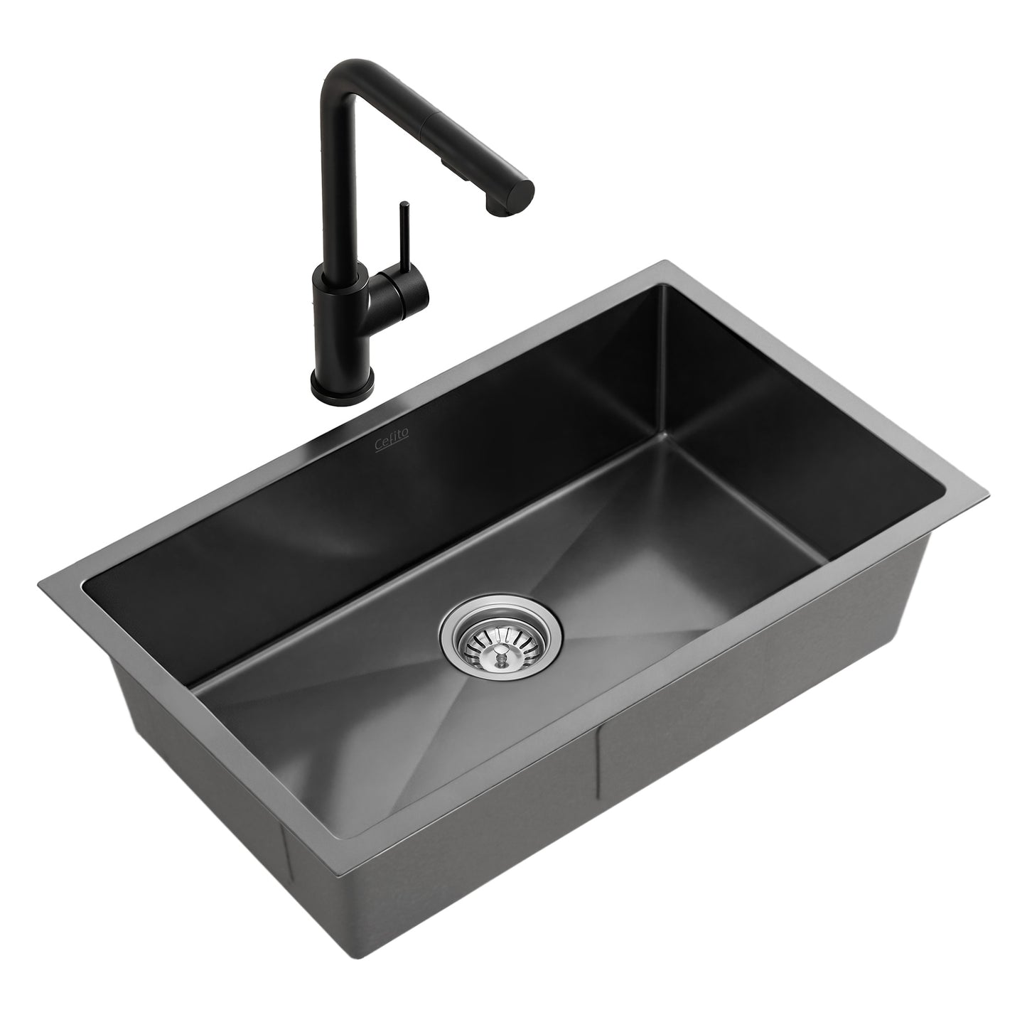 Stainless Steel Kitchen Sink with Pull-Out Mixer Tap – 60x45cm, Black