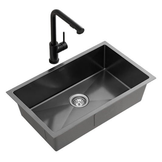 Stainless Steel Kitchen Sink with Pull-Out Mixer Tap – 60x45cm, Black