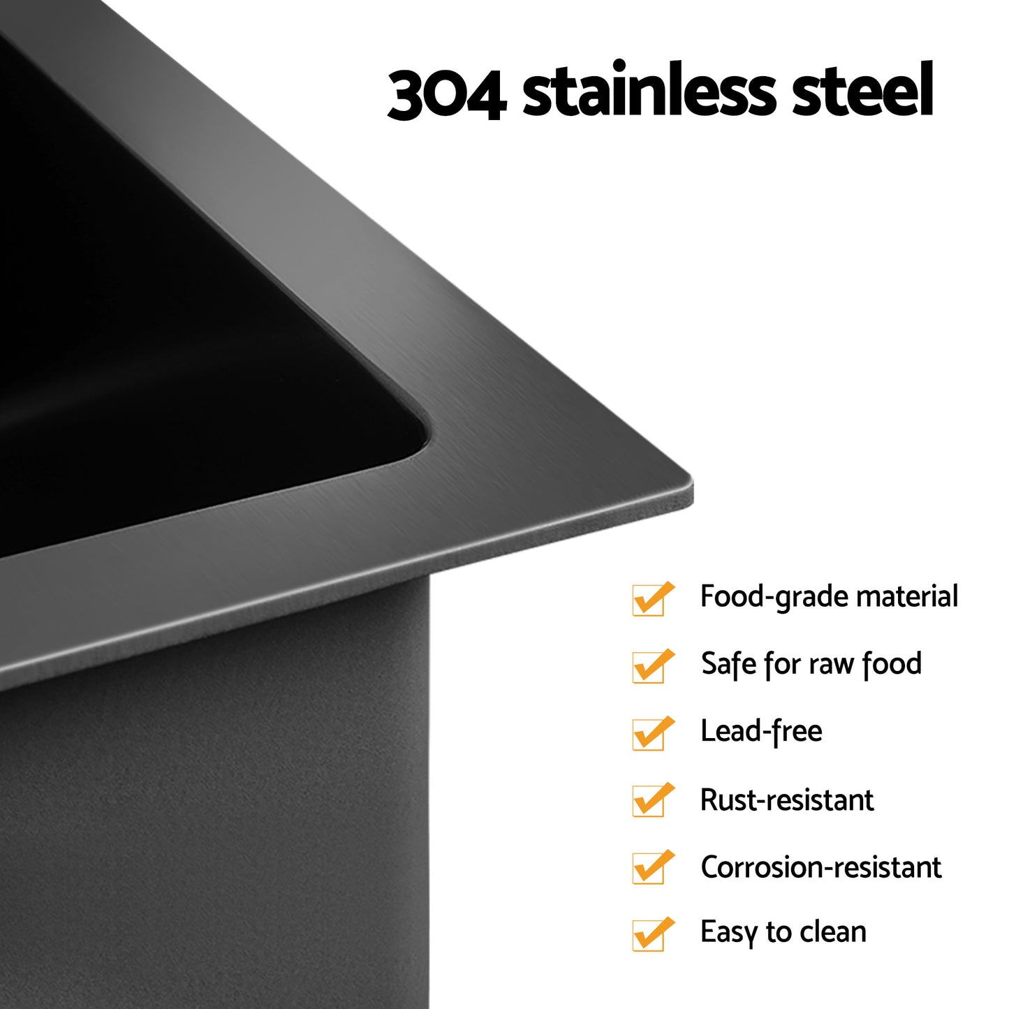 Stainless Steel Kitchen Sink with Pull-Out Mixer Tap – 60x45cm, Black