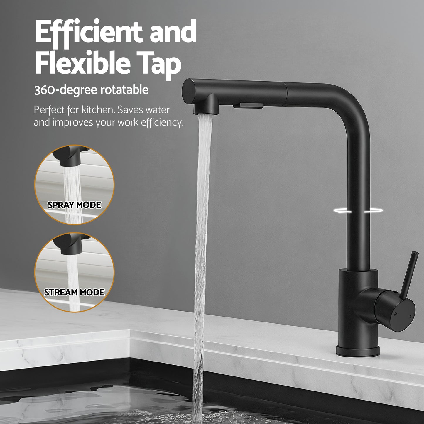 Stainless Steel Kitchen Sink with Pull-Out Mixer Tap – 60x45cm, Black