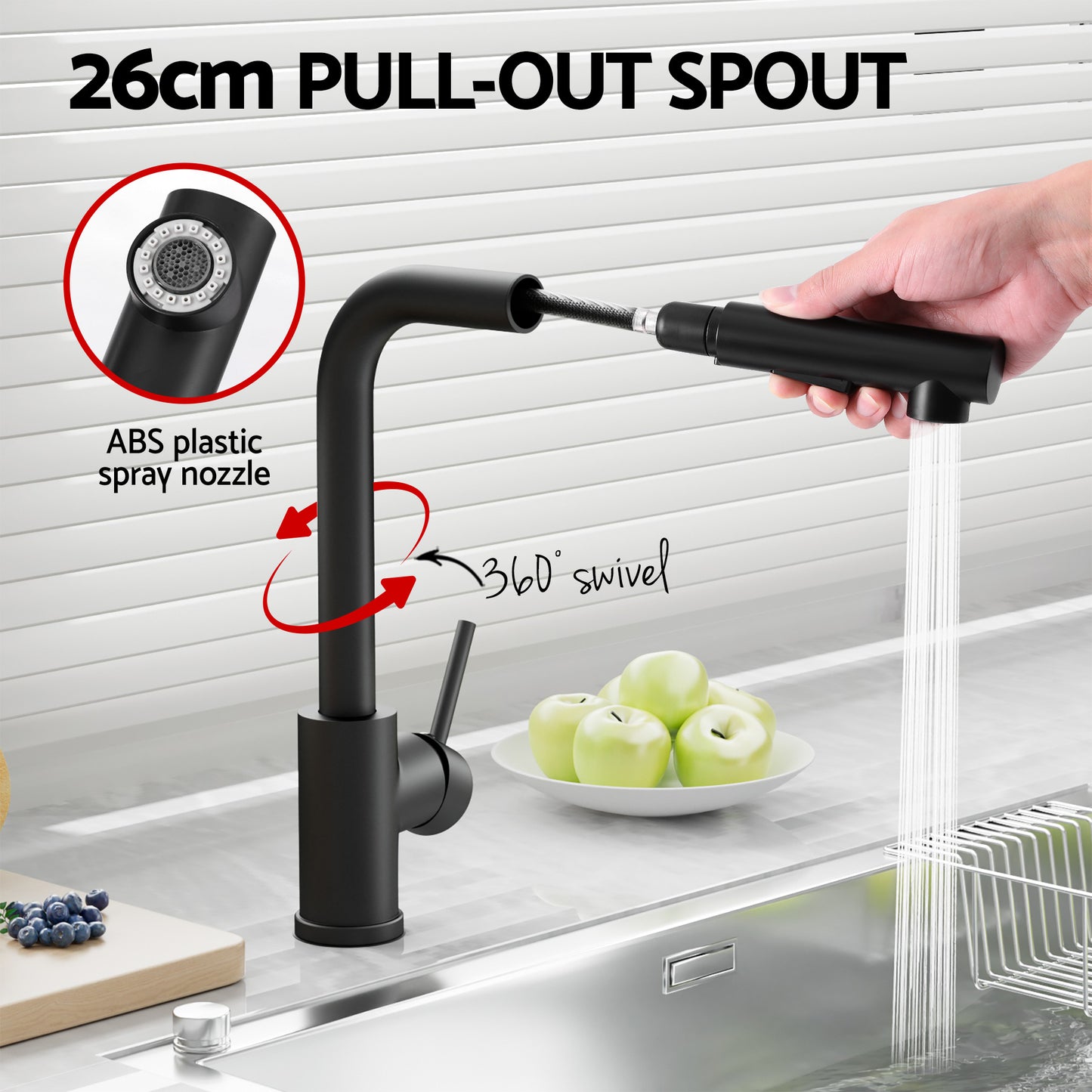 Stainless Steel Kitchen Sink with Pull-Out Mixer Tap – 60x45cm, Black