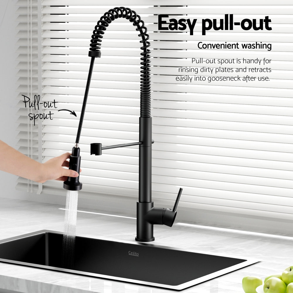 Stainless Steel Kitchen Sink with Pull-Out Mixer Tap – 70x45cm, Black