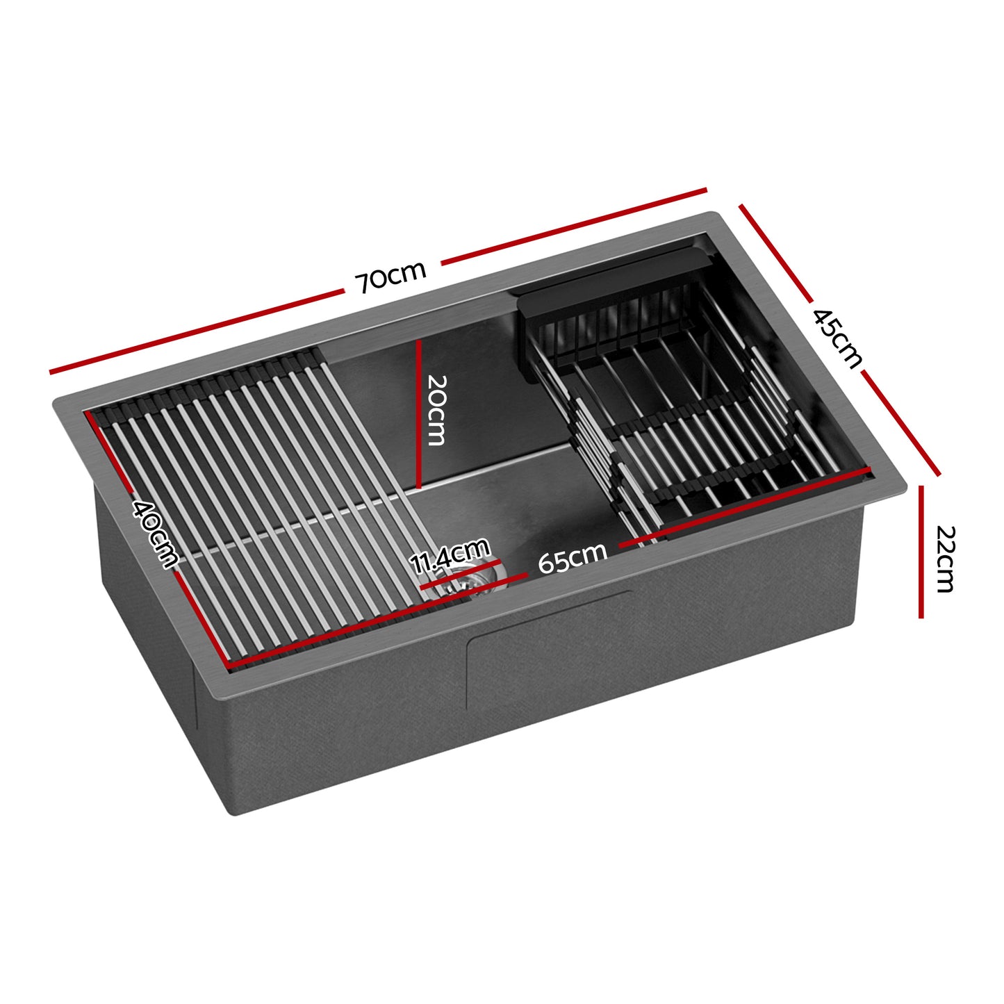 Stainless Steel Kitchen Sink with Pull-Out Mixer Tap – 70x45cm, Black