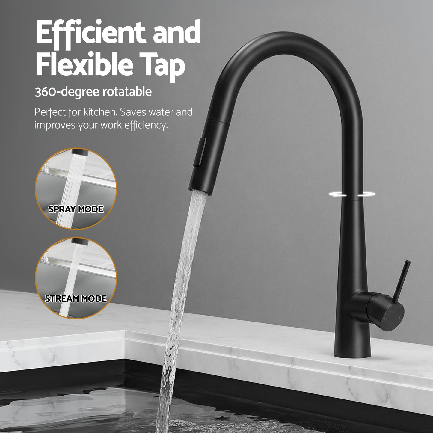 Stainless Steel Kitchen Sink with Pull-Out Mixer Tap – 75x45cm, Black