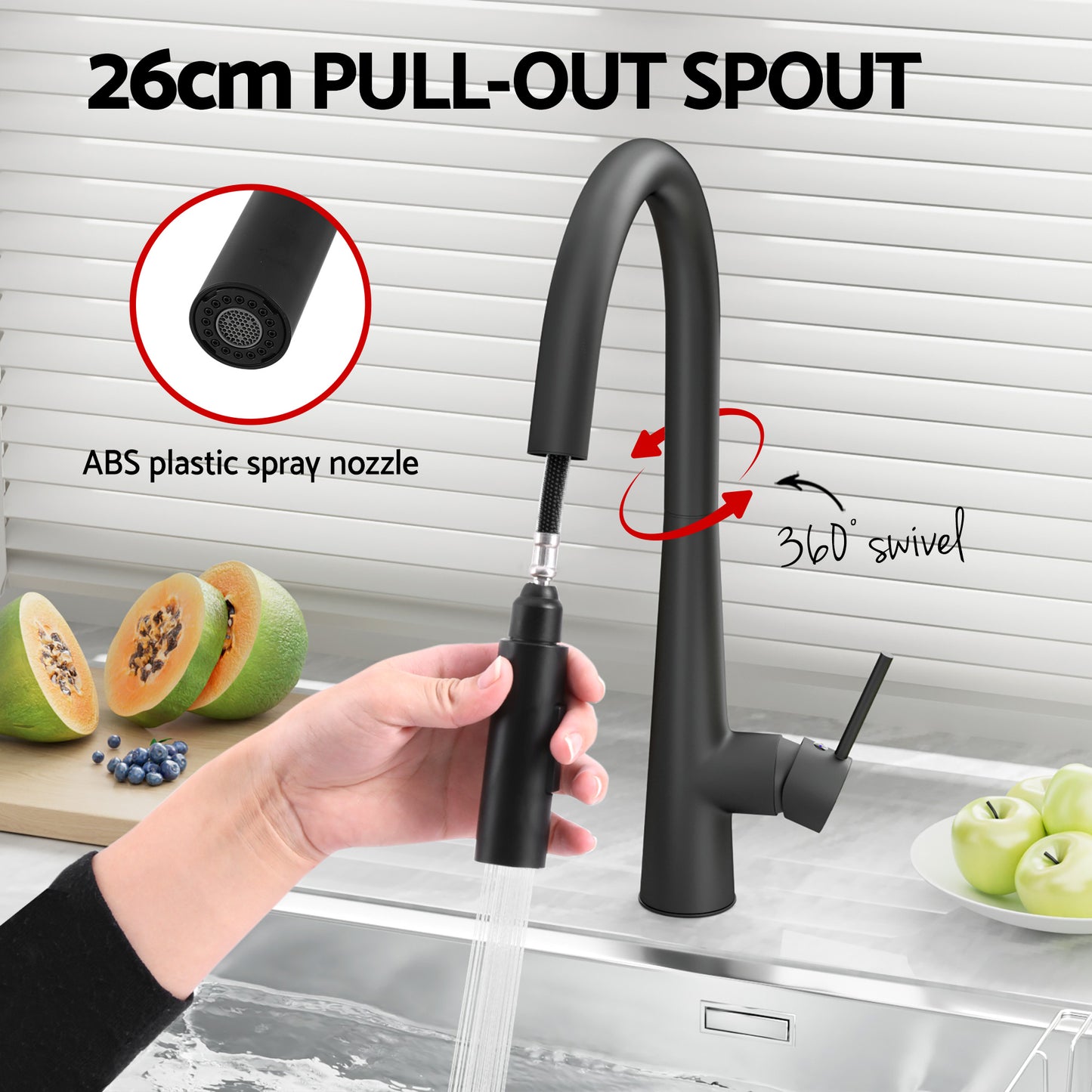 Stainless Steel Kitchen Sink with Pull-Out Mixer Tap – 75x45cm, Black