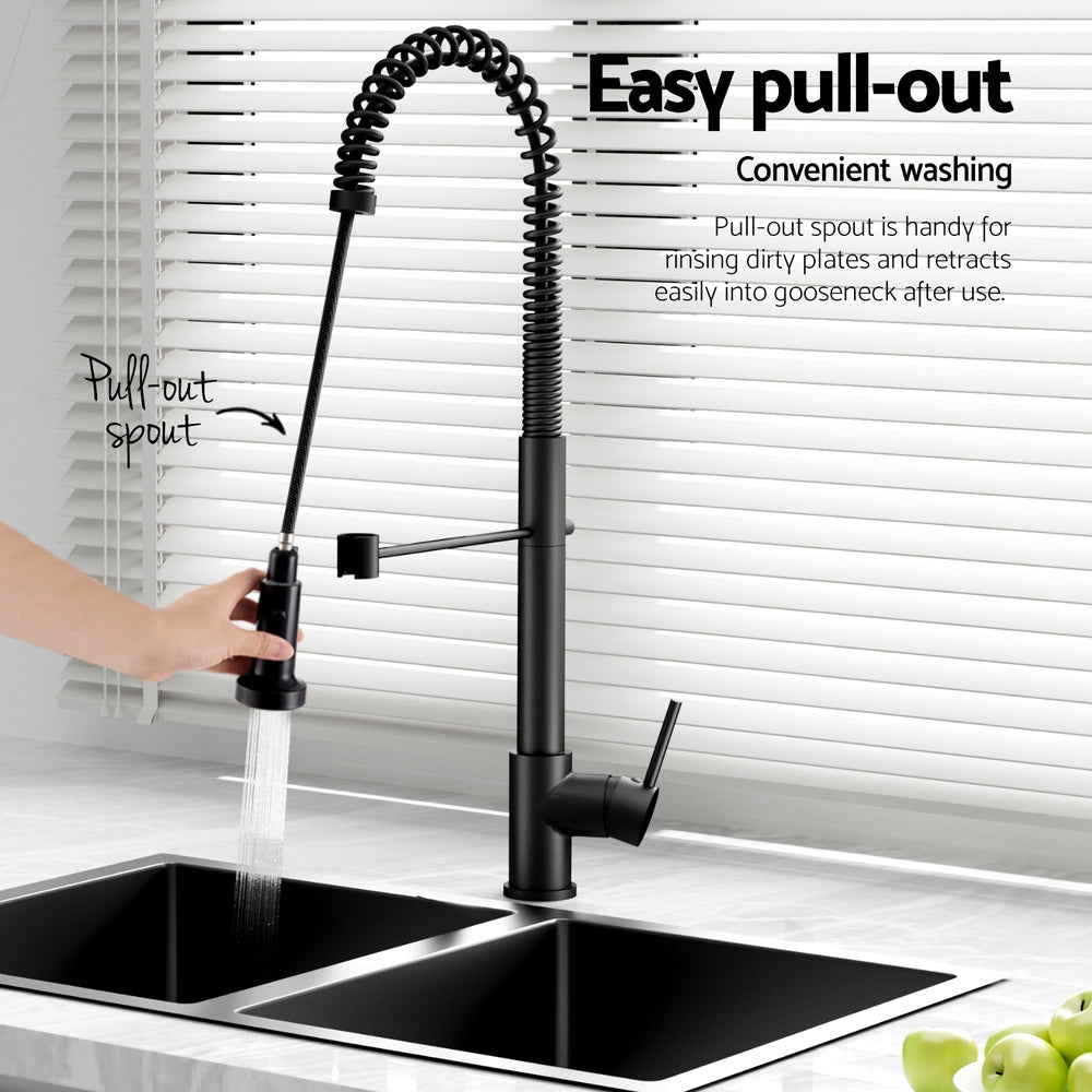 Stainless Steel Double Bowl Kitchen Sink with Pull-Out Black Mixer Tap, 77x45cm
