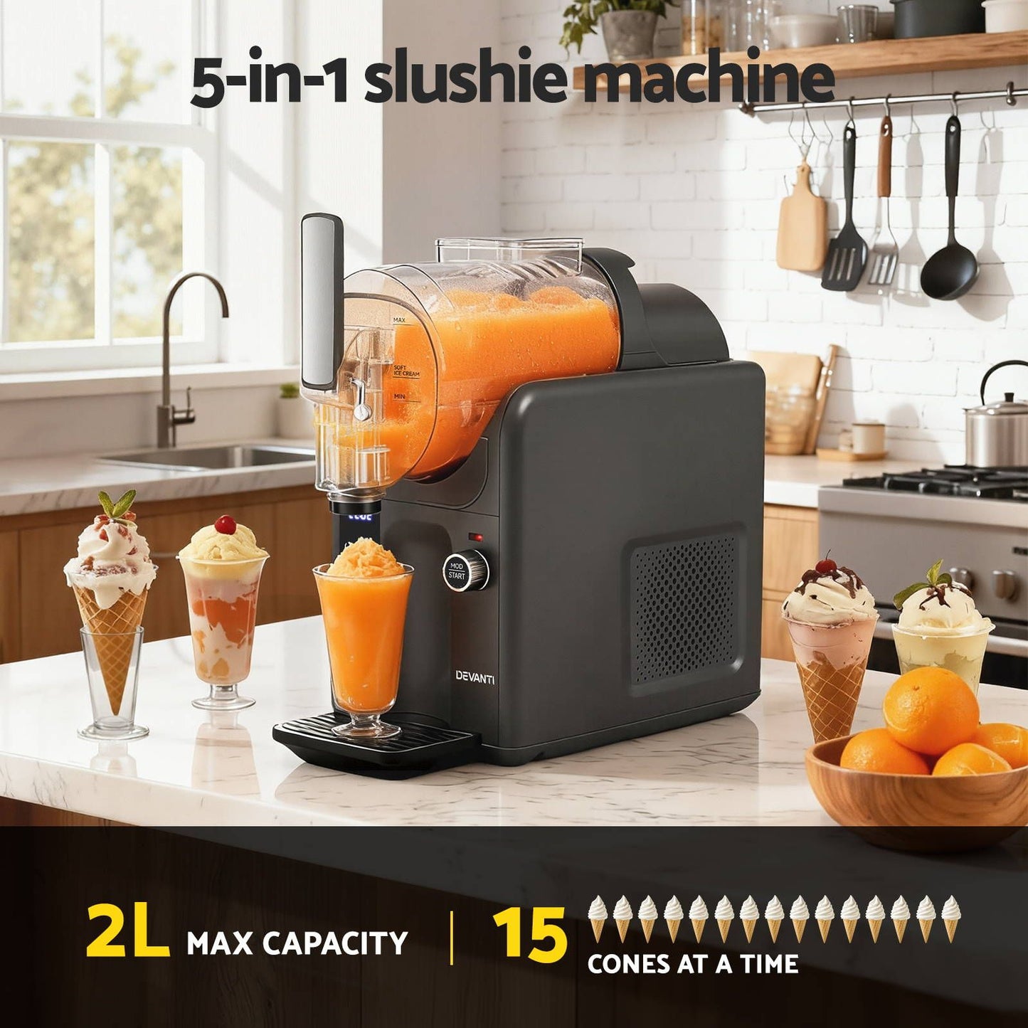 5in1 Slushie and Ice Cream Maker – 2L Capacity, Grey