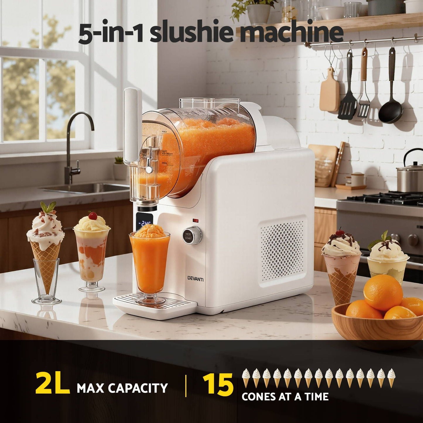 5in1 Slushie and Ice Cream Maker – 2L Capacity, White