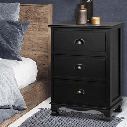 TWSC 2x Bedside Table 3 Drawers Vintage - THYME Black