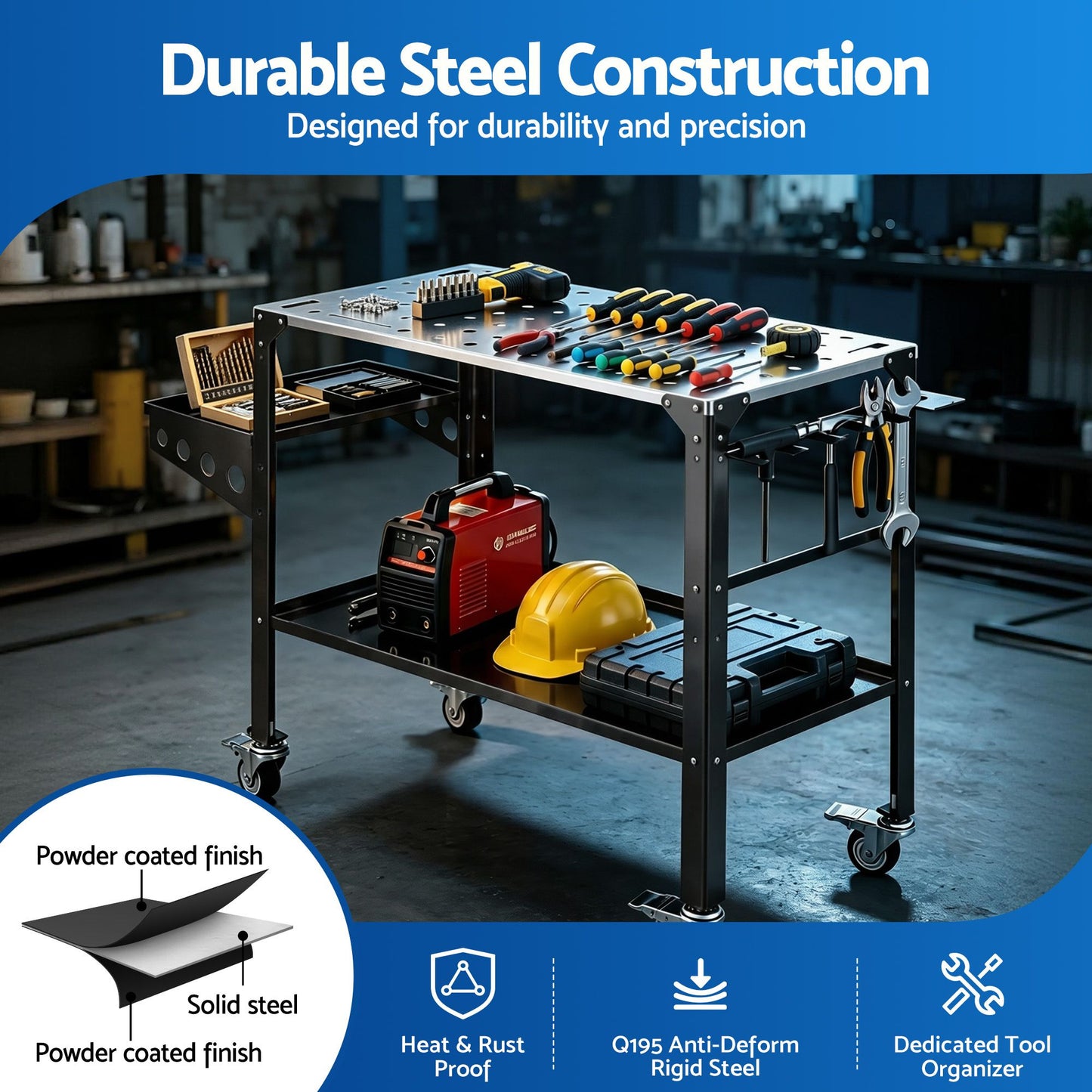 Welding Table Cart – Mobile Workstation with Tool Storage, 130kg Capacity
