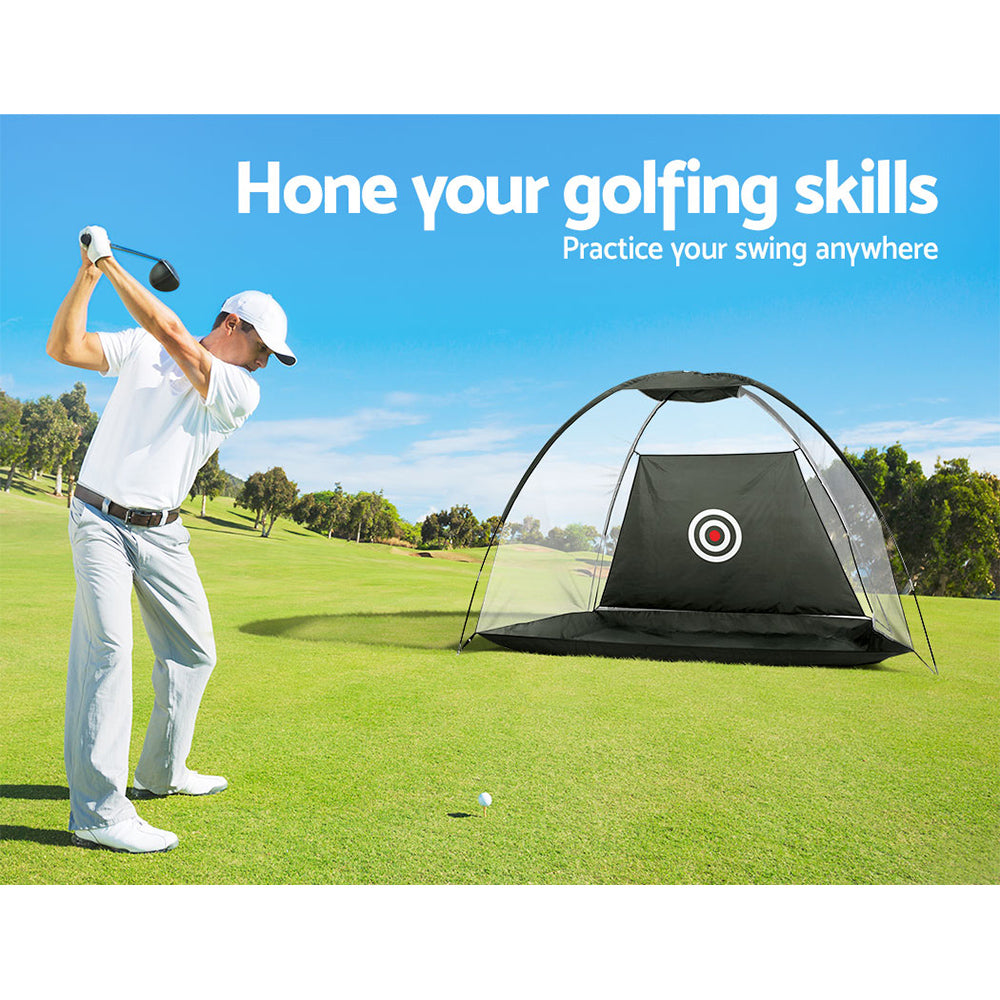 Golf Practice Net – Portable Training Aid with Bullseye Target, Black