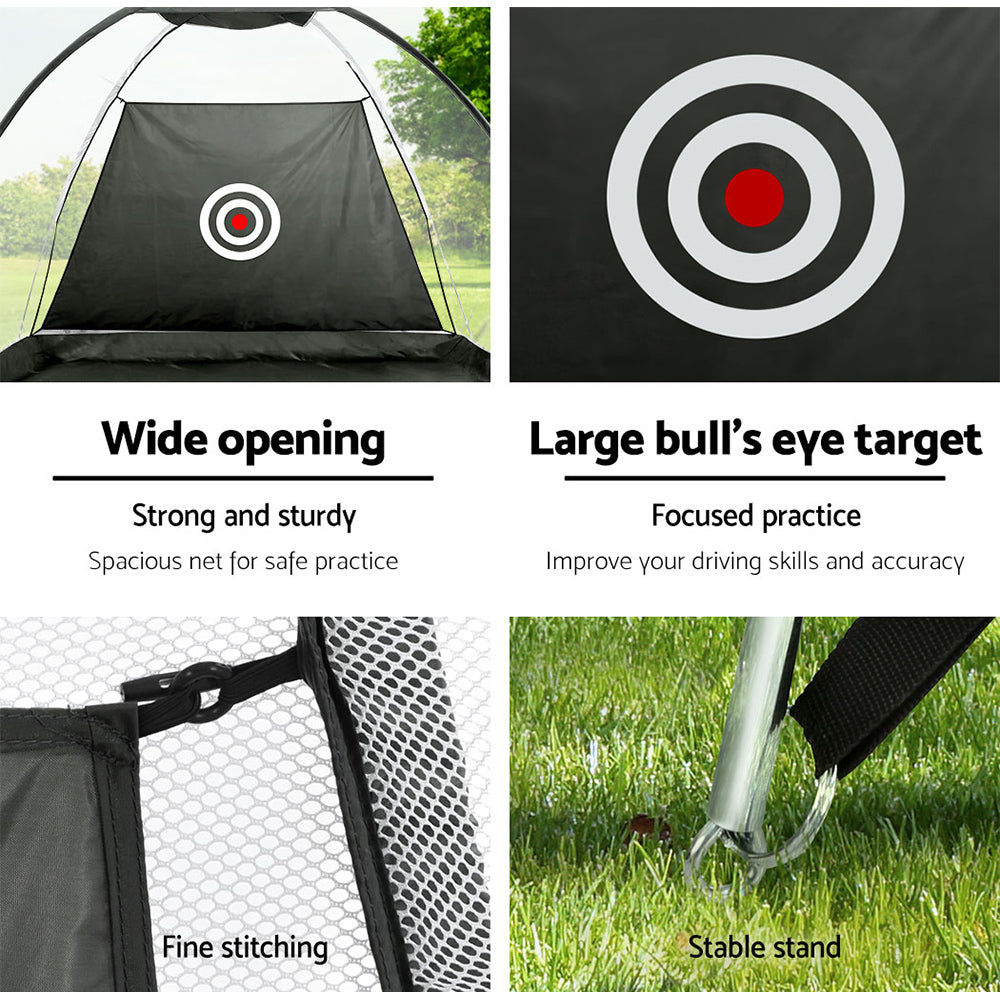 Golf Practice Net – Portable Training Aid with Bullseye Target, Black