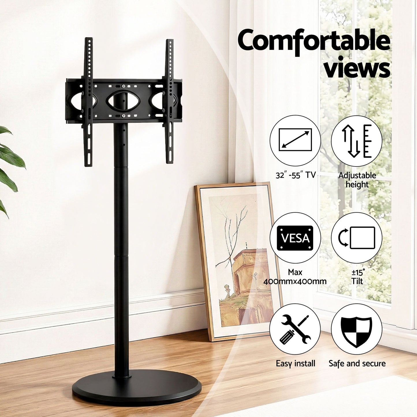 Mobile TV Stand with Wheels – Adjustable Height & Tilt for 32-55 Inch TVs