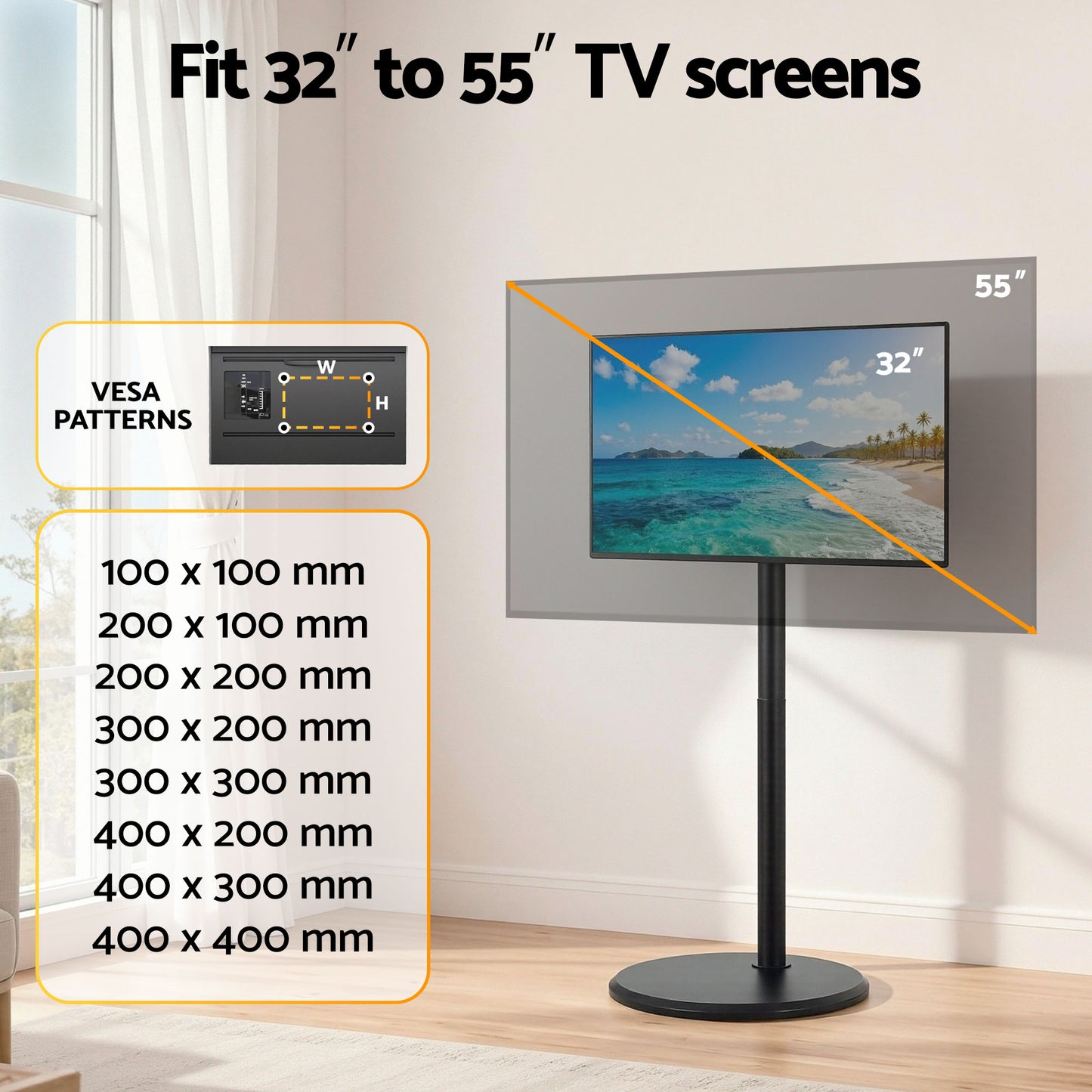 Mobile TV Stand with Wheels – Adjustable Height & Tilt for 32-55 Inch TVs
