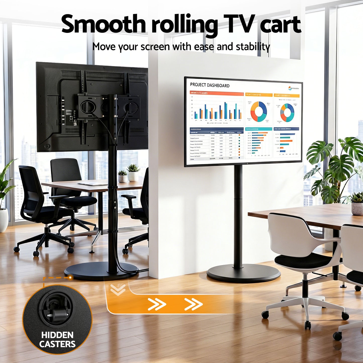 Mobile TV Stand with Wheels – Adjustable Height & Tilt for 32-55 Inch TVs