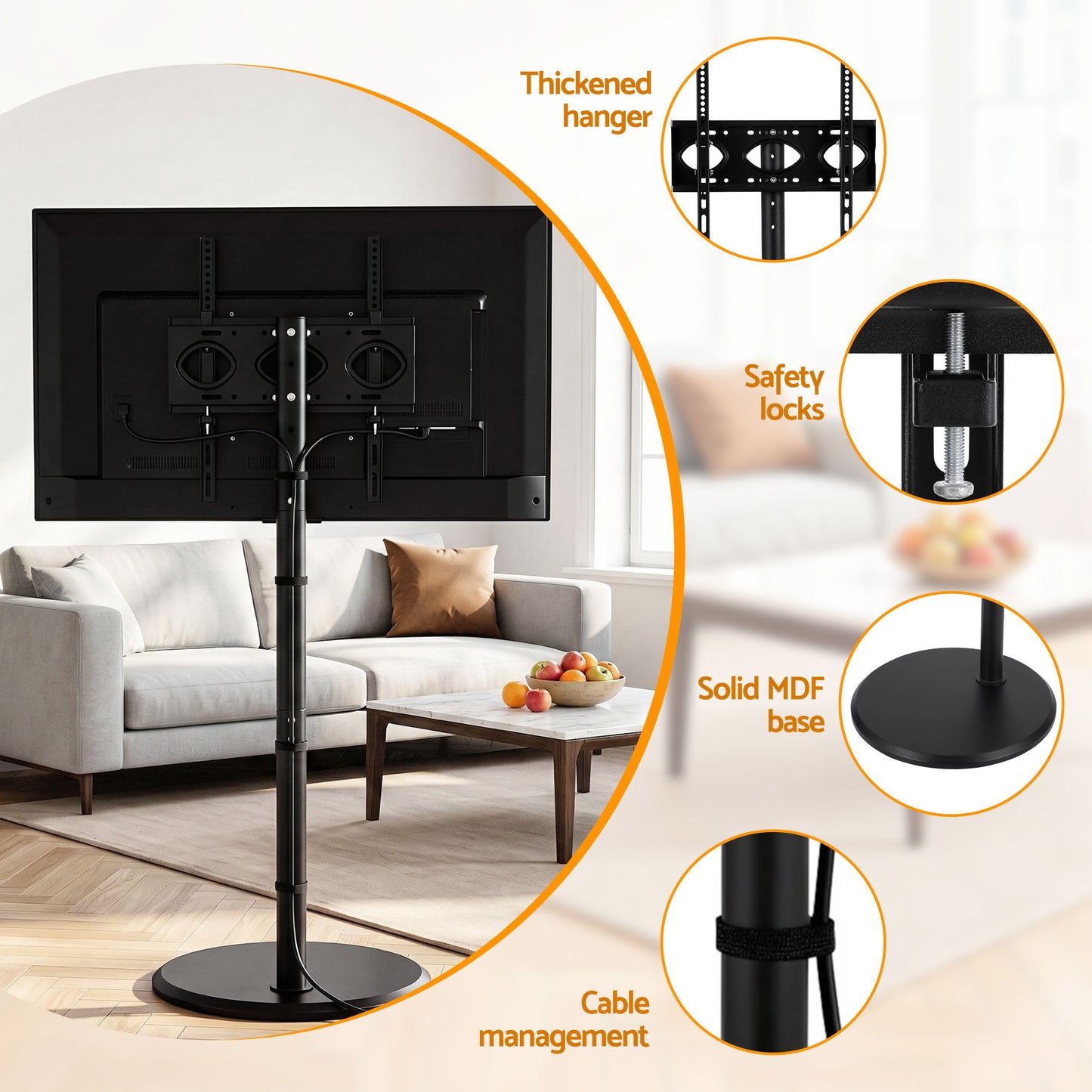 Mobile TV Stand with Wheels – Adjustable Height & Tilt for 32-55 Inch TVs