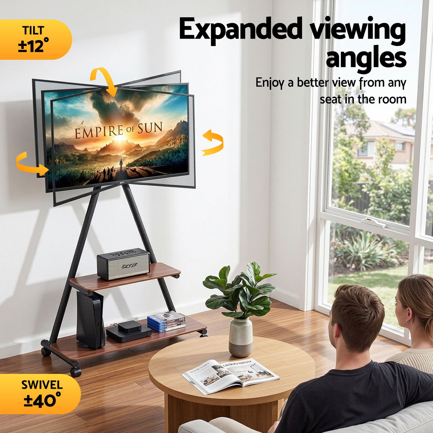 Mobile TV Stand with Wheels – Heavy Duty Mount for 32-75" TVs, Steel Frame