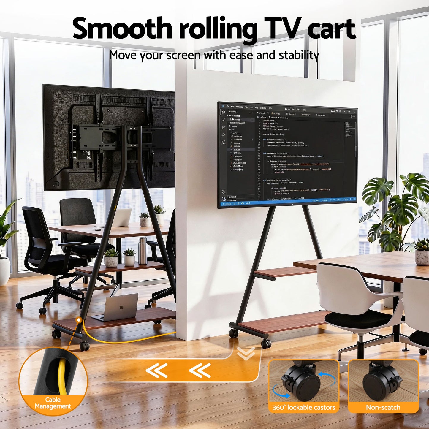 Mobile TV Stand with Wheels – Heavy Duty Mount for 32-75" TVs, Steel Frame
