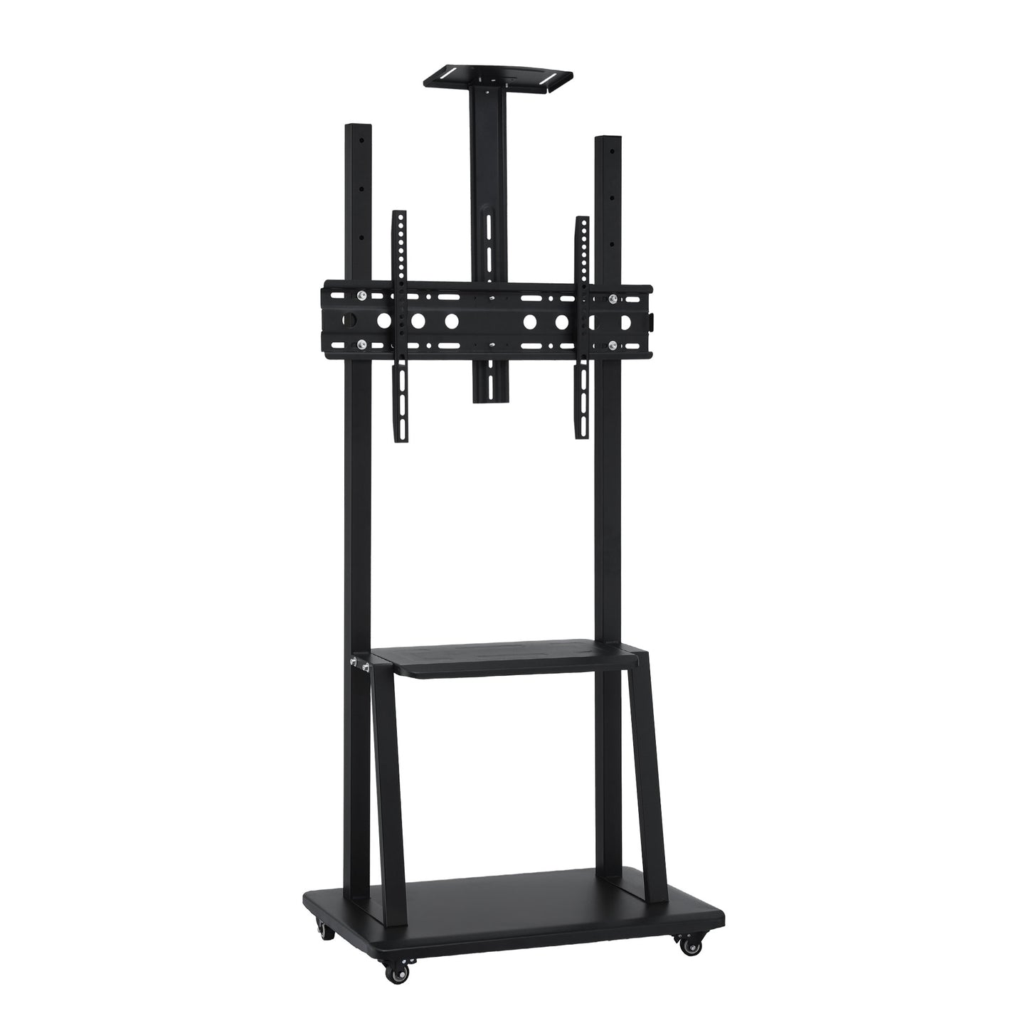 TV Stand with Adjustable Height and Lockable Wheels – Fits 32-70" TVs, Black Steel