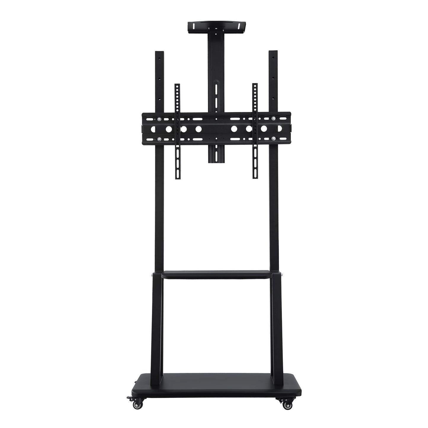TV Stand with Adjustable Height and Lockable Wheels – Fits 32-70" TVs, Black Steel