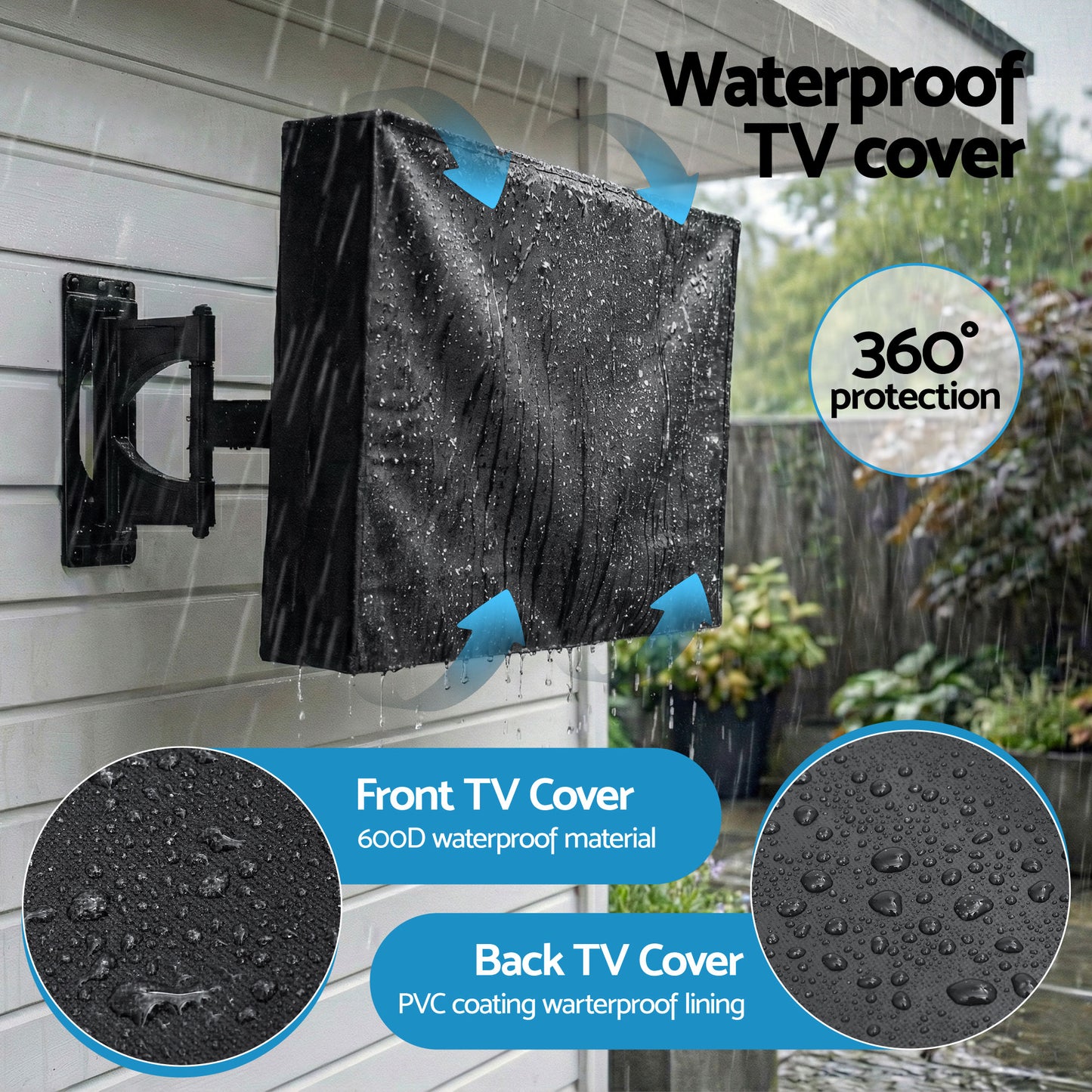 TV Cover – Waterproof Outdoor Protector for 40-43 Inch TVs, Black PVC Oxford Cloth