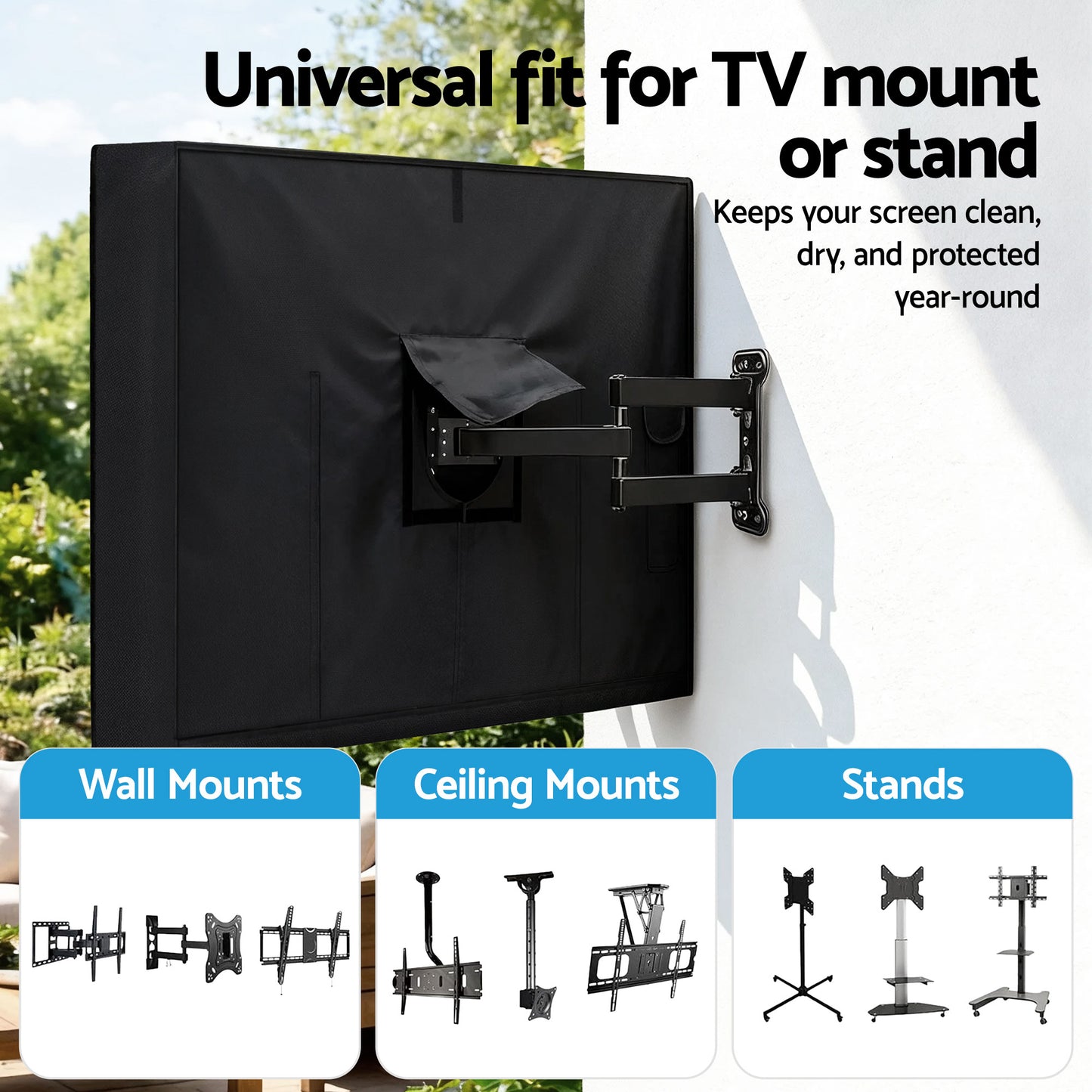 TV Cover – Waterproof Outdoor Protector for 55-58 Inch TVs, Black PVC Oxford Cloth