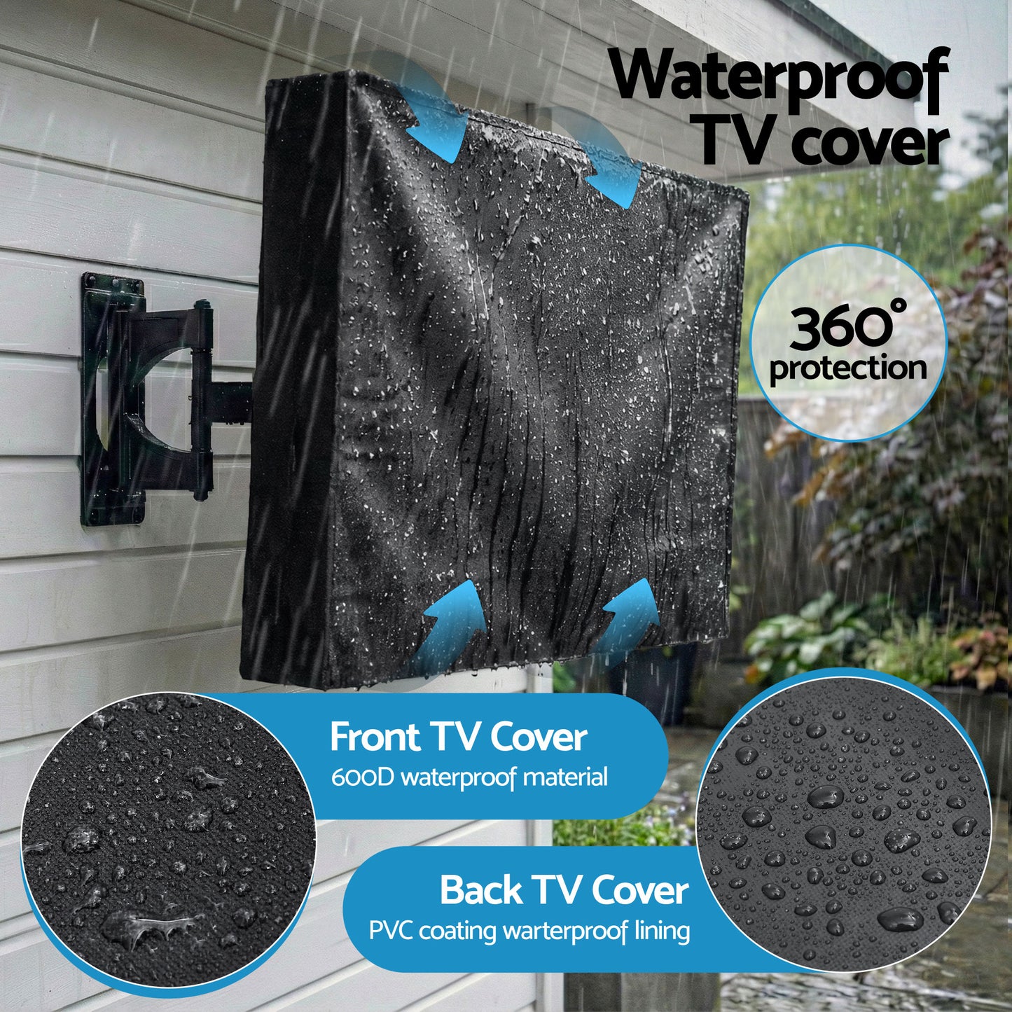 TV Cover – Waterproof Outdoor Protector for 55-58 Inch TVs, Black PVC Oxford Cloth