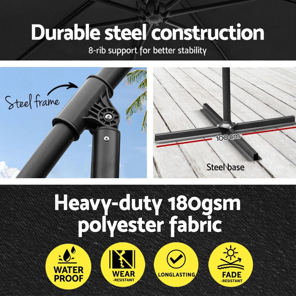 Instahut 3m Umbrella w/Base Outdoor Cantilever Beach Garden Patio Parasol