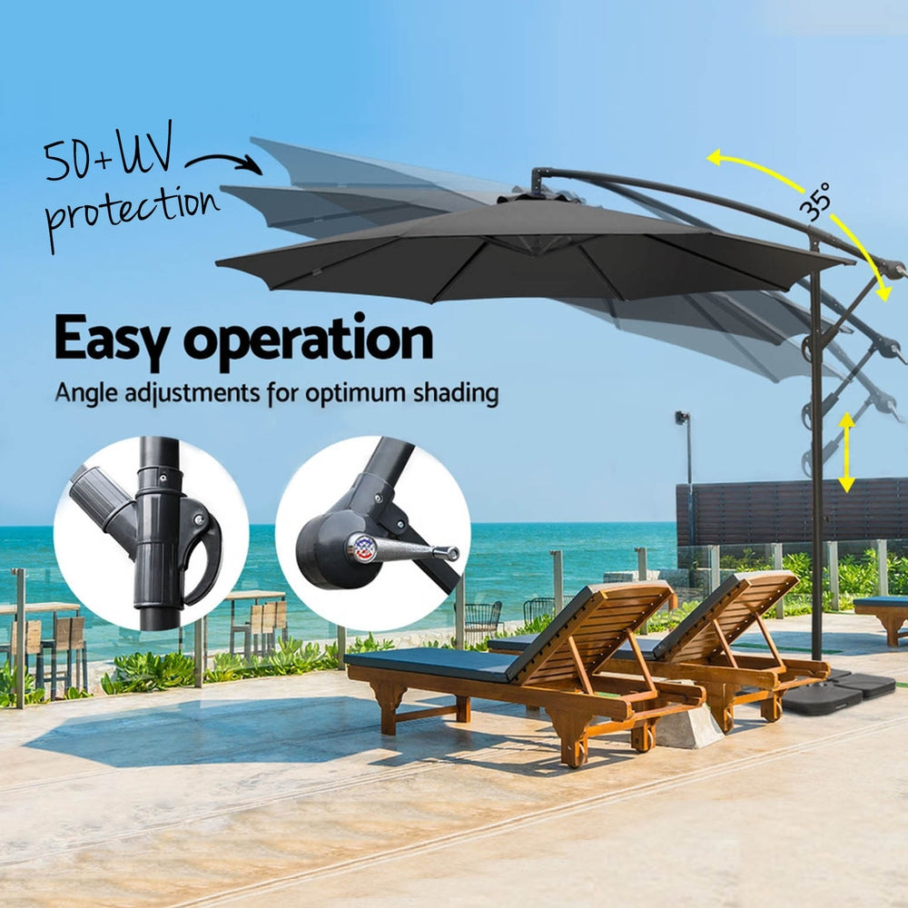 Instahut 3m Umbrella w/Base Outdoor Cantilever Beach Garden Patio Parasol
