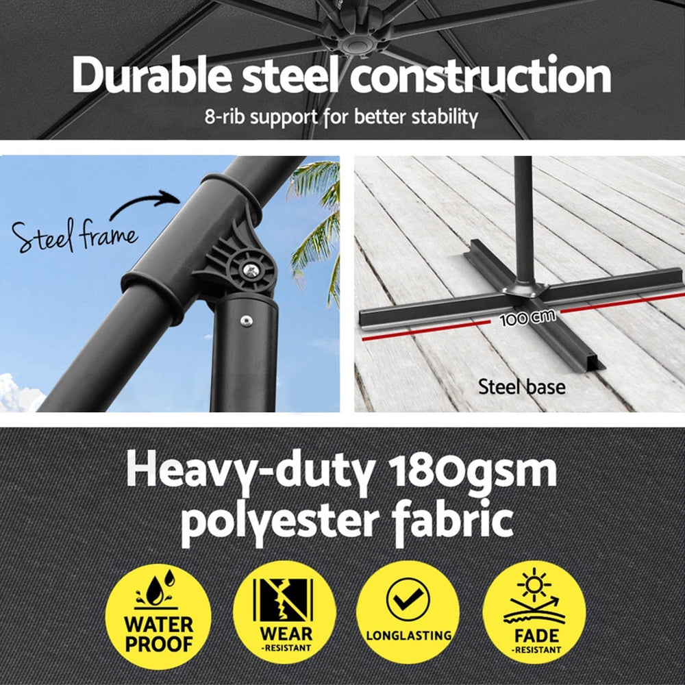 Instahut 3m Umbrella w/Base Outdoor Cantilever Beach Garden Patio Parasol