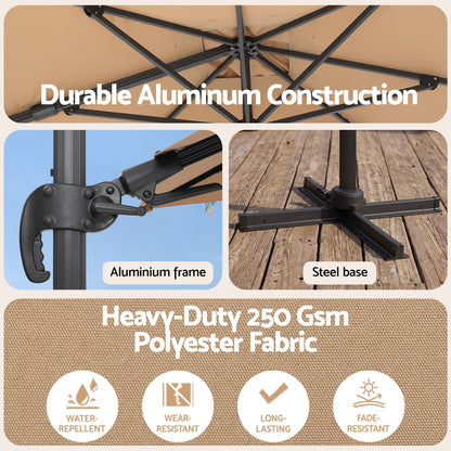 Instahut 3m Cantilever Umbrella with Base – Beige — frame, base and fabric detail collage