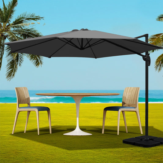 Instahut 3m Outdoor Umbrella w/Base Cantilever Beach Roma 360 Degree Tilt