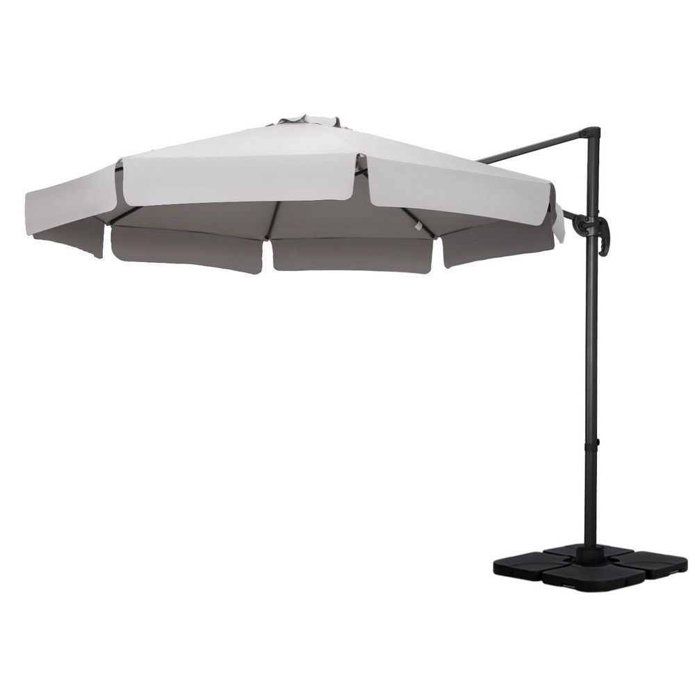 Outdoor Cantilever Umbrella – 3m Grey UV50+ with Base and 360° Tilt