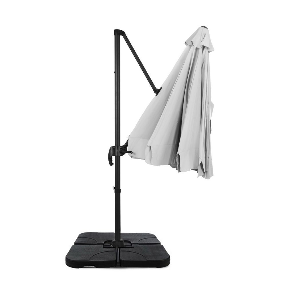 Outdoor Cantilever Umbrella – 3m Grey UV50+ with Base and 360° Tilt
