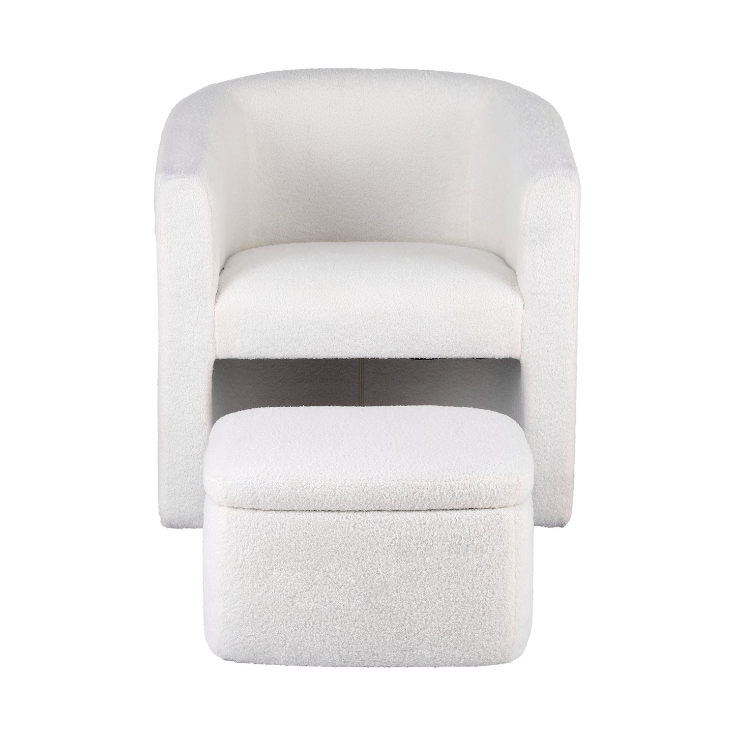 Armchair with Storage Ottoman – Boucle Fabric, White