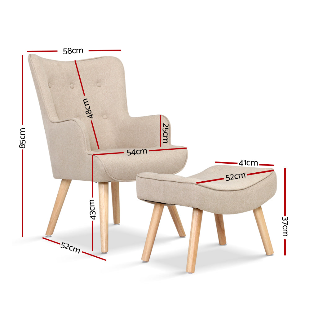 TWSC Armchair Set with Ottoman Beige Lansar