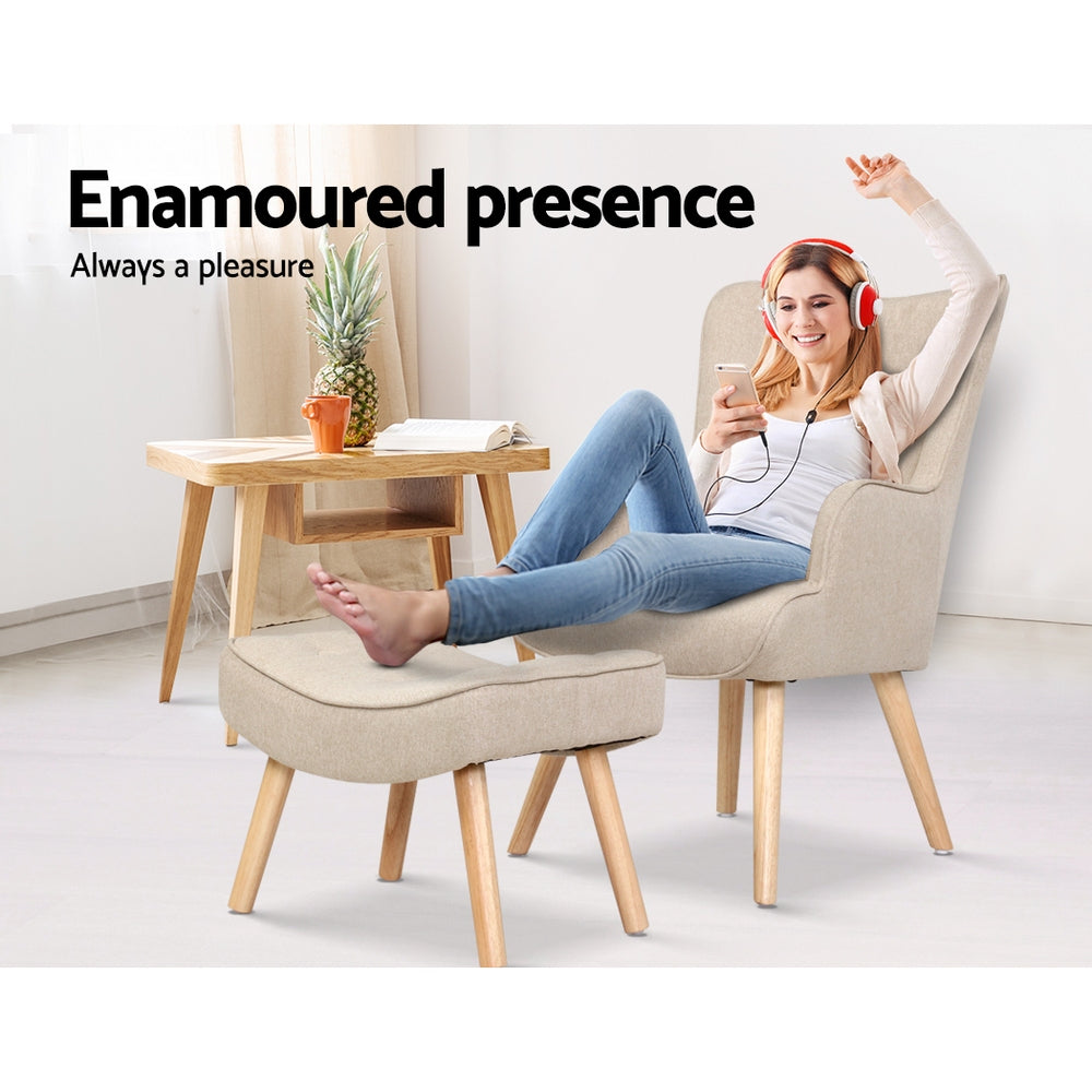TWSC Armchair Set with Ottoman Beige Lansar