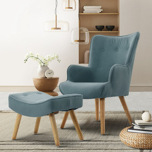 TWSC Armchair Set with Ottoman Blue Lansar