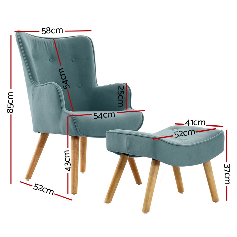 TWSC Armchair Set with Ottoman Blue Lansar