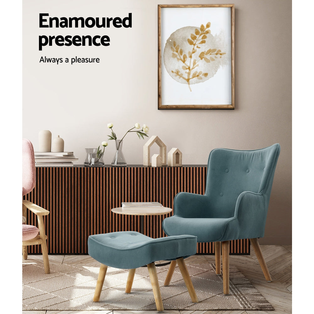 TWSC Armchair Set with Ottoman Blue Lansar