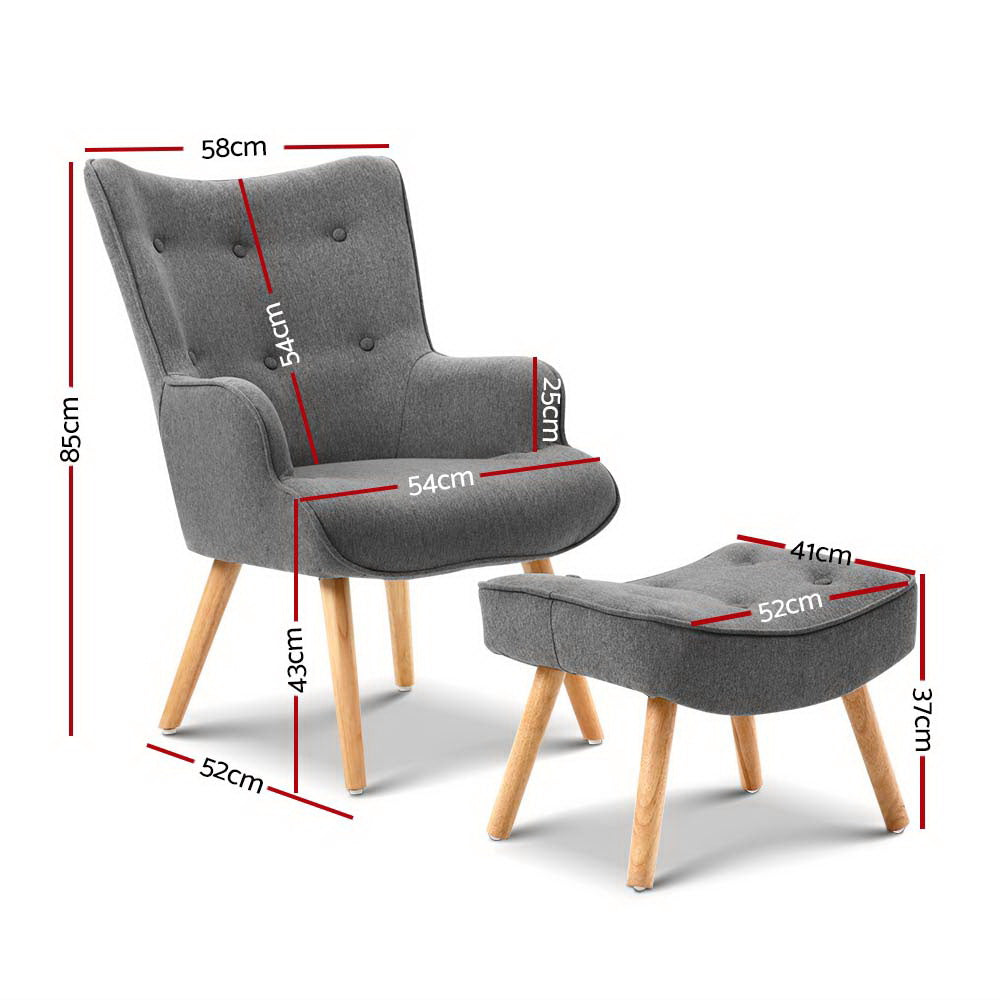 TWSC Armchair Set with Ottoman Grey Lansar