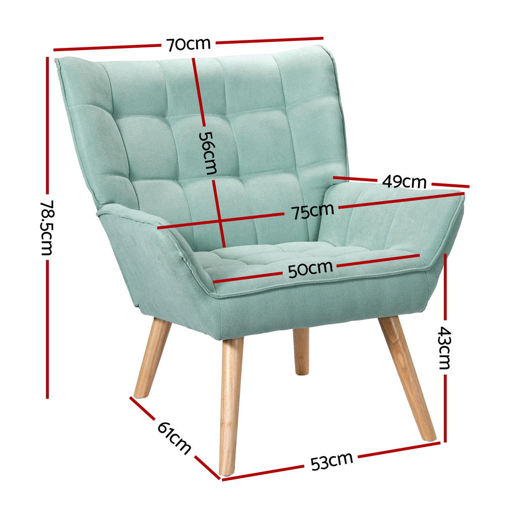TWSC Armchair Lounge Chair Accent Chairs Sofa Linen Fabric Cushion Seat Blue