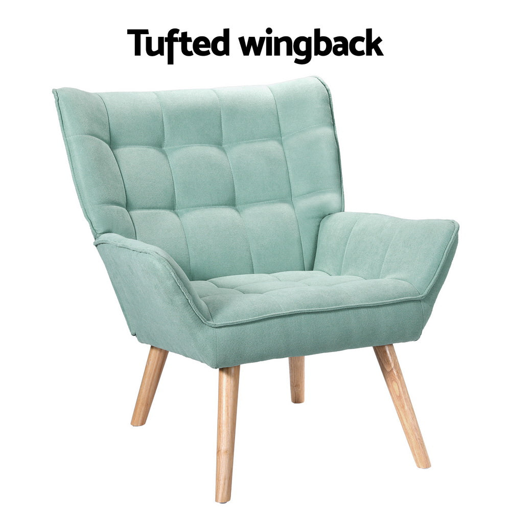 TWSC Armchair Lounge Chair Accent Chairs Sofa Linen Fabric Cushion Seat Blue